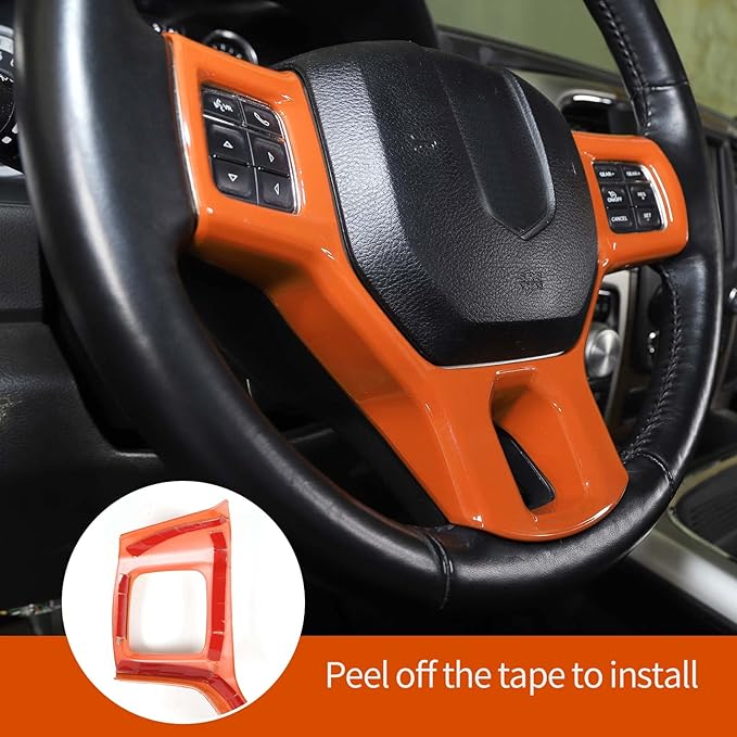 Hoolcar Interior Steering Wheel Cover ABS Trim Compatible with 2010-2017 Dodge RAM Accessories, Orange