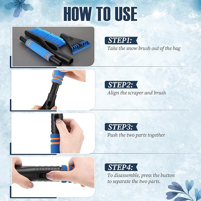Baderke Snow Brush and Ice Scrapers for Car Windshield Detachable Window Snow Scrapers and Brush with Ergonomic Foam Grip Ice Removal Tool for Cars, Trucks, Suvs(Blue)