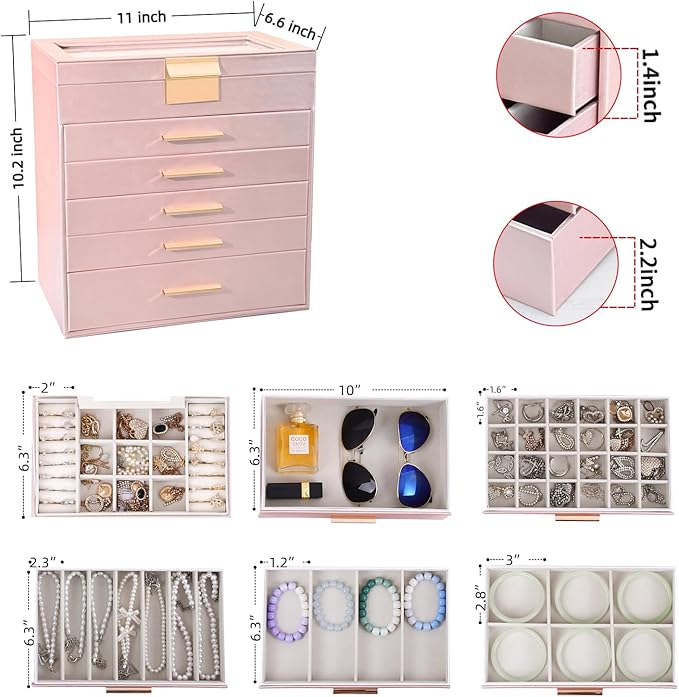 BOOVO Jewelry Boxes for Women, White and Black 6 Layer Large Jewelry Box for Necklace, Bracelet, Earrings, Rings Storage, Jew