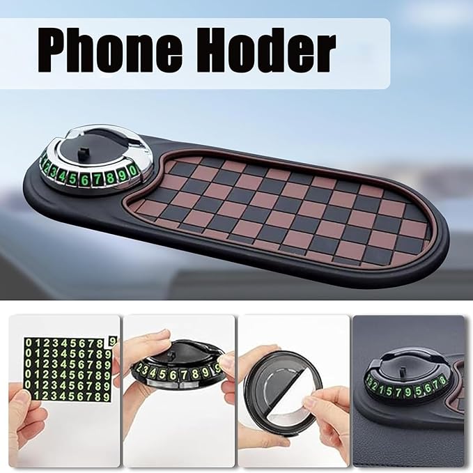 DDRIC Multifunction Car Anti-Slip Mat, Auto Universal Phone Holder, Rotatable Anti Skid Car Dashboard Pad with Temporary Park