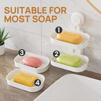 LEVERLOC Soap Dish Holder for Shower, Double Layer Suction Cup Wall Mounte Self Draining Removable Waterproof Strong Suction 