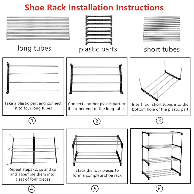 4-Tier Stackable Small Shoe Rack, Lightweight Shoe Shelf Storage Organizer for Entryway, Hallway and Closet(Black)