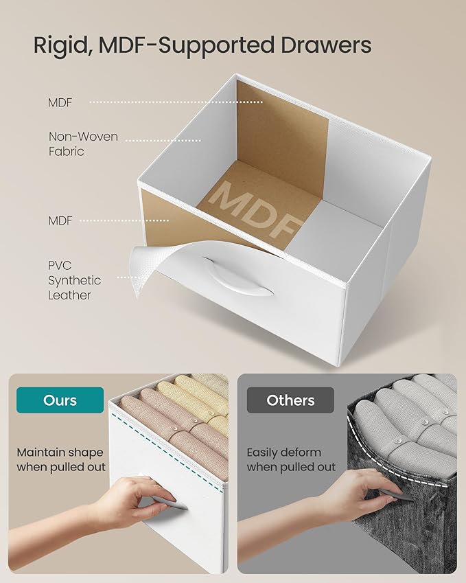 SONGMICS Dresser for Bedroom, Chest of Drawers, Steel, MDF, 4 Non-Woven Fabric Drawers, Storage Organizer Unit, Closet, Entry