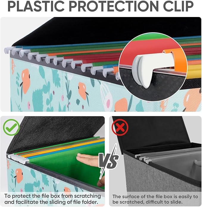 BALEINE File Organizer Box with Lid, Collapsible File Folder Organizer with Plastic Slide, Hanging File Folder Box for Office
