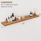 Floating Shelves for Wall Decor, 8" Deep Rustic Solid Elm Wood Floating Shelves Wall Mounted, Wall Shelves with Invisible Bra