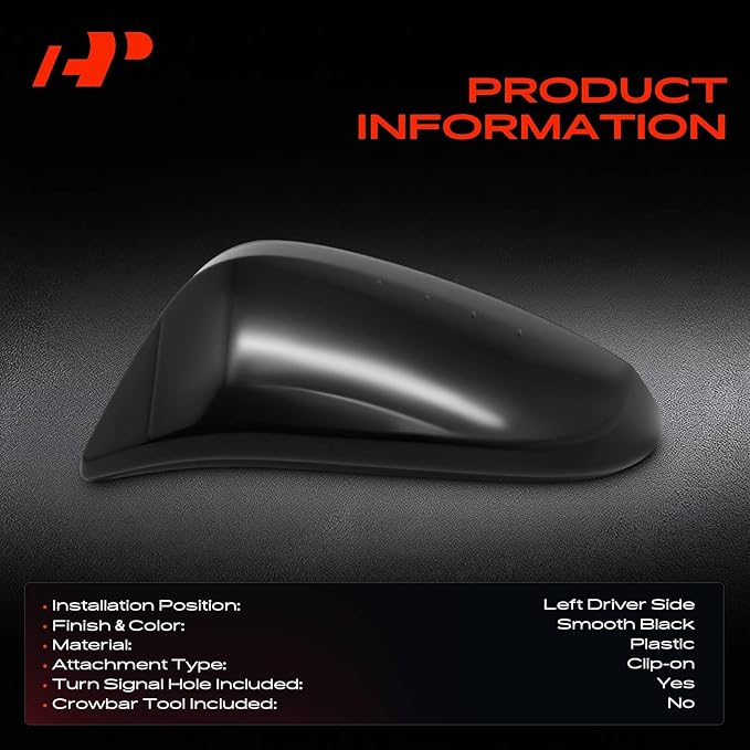 A-Premium Driver Side Rearview Door Mirror Cover Cap - Compatible with Toyota Highlander 2014 2015 2016 2017 2018 2019 - Smooth Black, with Turn Signal Hole, Replace # 879450E040C0