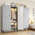 Foldable Portable Wardrobe On Wheels, Freestanding Garment Rack, with Magnetic Door 2000lbs, Heavy Duty Clothes Rack, for Bed