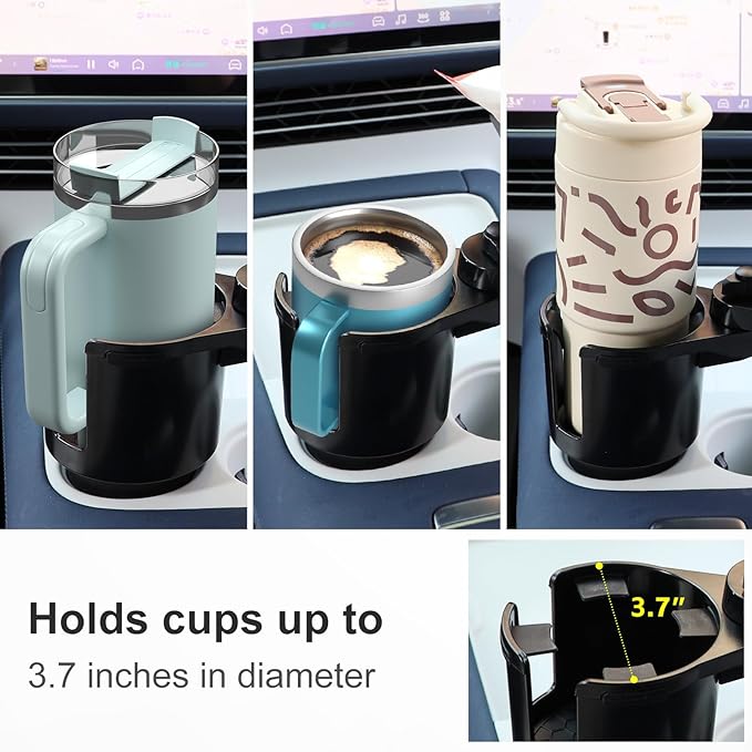Car Large Cup Holder Expander, 3-in-1 Cupholder Extender with Swivel and Detachable Snack Food Tray Table for Eating, Travel 