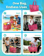 Large Mesh Beach Tote Bag - 50L Pool Bags with 2 Inner Zipper Waterproof Pockets for Swim Toys Towels Travel
