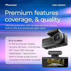 Pioneer VREC-Z820DC Dual Dash Cam Front and Rear Car Camera - Premium 4K Camera, AI-ISP Starvis Night Vision, 139 Degree Wide