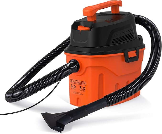BLACK+DECKER Shop Vacuum Wet and Dry, 3 Gallon 3.0 Peak HP, 3-in-1 Portable Corded Shop Vac with Accessories, Vacuum Cleaner 