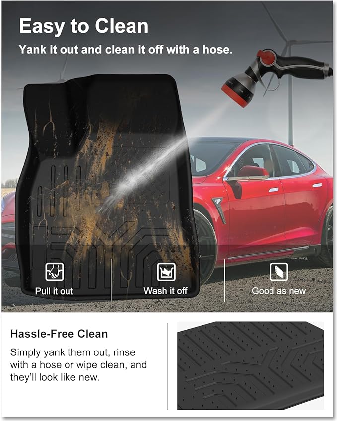 KIWI MASTER Floor Mats for 2012-2020 Tesla Model S, Custom Fit All Weather Car Mats, Heavy Duty TPE Floor Liners, Front & Rear 2 Row, Black