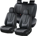 Coverado Seat Covers Full Set, Luxury Leather Car Seat Covers for Car with Lumbar Support, Automotive Seat Covers Waterproof 