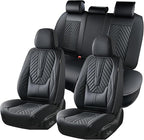 Coverado Seat Covers Full Set, Luxury Leather Car Seat Covers for Car with Lumbar Support, Automotive Seat Covers Waterproof 