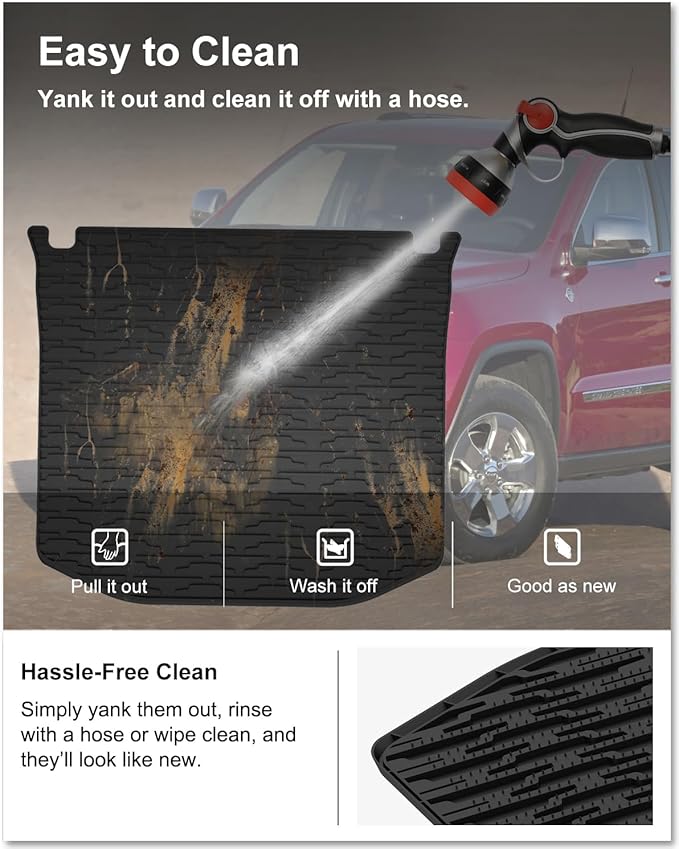 KIWI MASTER Floor Mats & Cargo Mat for 2016-2021 Jeep Grand Cherokee, OEM Replacement 82215577 82212085, All Weather Car Mats, Heavy Duty TPE Floor Liners, Front & Rear & Tray Trunk Mat Set, Black