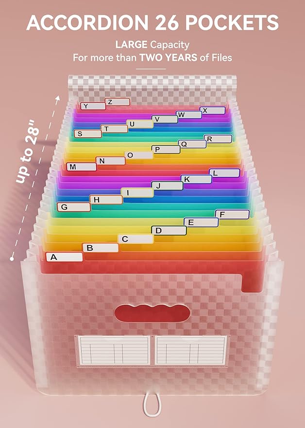 ABC life 26 Pockets Accordion File Organizer, Expanding File Folder, Portable Monthly Paper Bill Tax Receipt Organizer, Lette