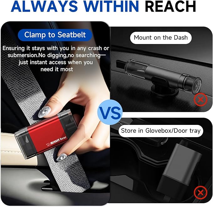 MightY Bear Car Window Breaker Seatbelt Cutter, 2-in-1 Car Emergency Tool, Underwater Glass Breaker for Traffic Accidents and