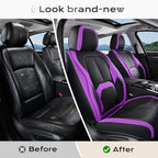 Coverado Car Seat Covers Full Set, Waterproof Nappa Leather Seat Covers for Car, Car Seat Protector with Lumbar Support, Auto