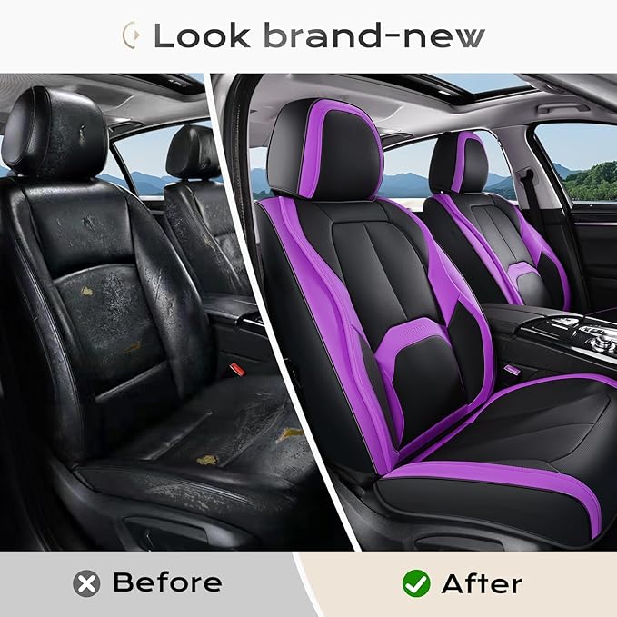 Coverado Car Seat Covers Full Set, Waterproof Nappa Leather Seat Covers for Car, Car Seat Protector with Lumbar Support, Auto