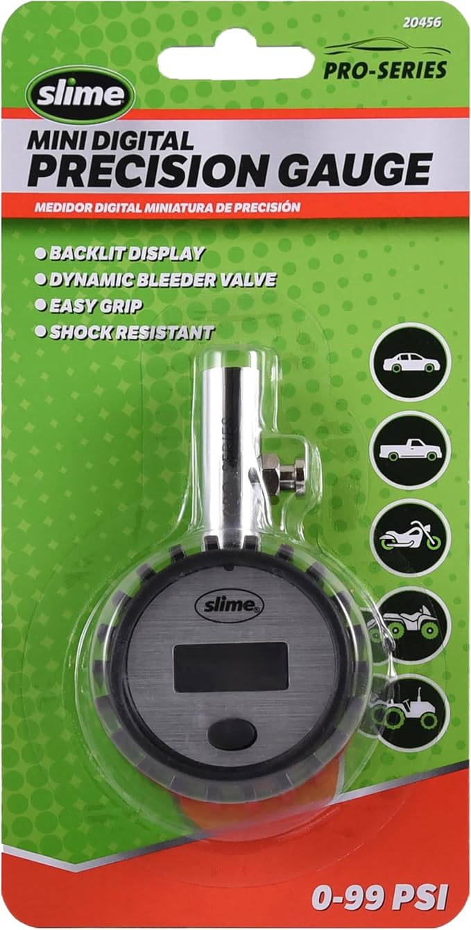 Slime 20456 Tire Pressure Gauge, Pro-Series, Mini, Digital Precision, (5-100 psi)