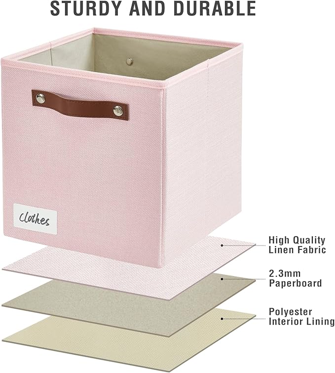 Bagnizer Collapsible Fabric Storage Cube Bins with 2 Reinforced PU Handles, Foldable Storage Organizer Baskets for Closet, Sh