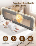 Foldable Bed Rail for Toddlers, 71in Reinforced Carbon Steel Frame&Connectors, Breathable Cationic Fabric - Safety Toddler Be