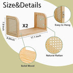 Rattan Shelf Set of 2, Natural 8 Inch Deep Wooden Hanging Bookshelf, Cute Nursery Shelves Wall Mounted, Boho Decorative Float