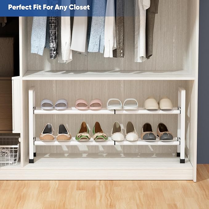 Abiglifty 2-Tier Expandable Shoe Rack,17"-33" Adjustable Shoe Rack for Closet,Metal Shoes Shelves for Front Door Entrance, Ga