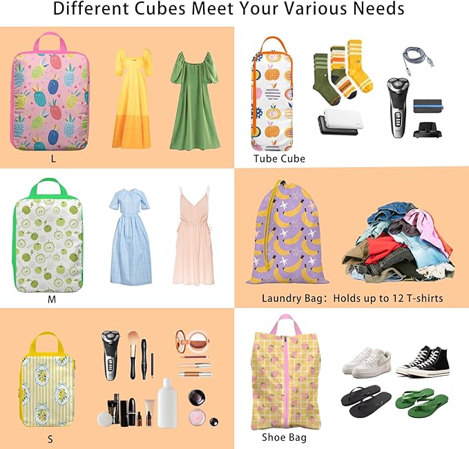 6 Pcs Compression Packing Cubes, Packing Cubes for Travel, Waterproof Luggage Organizer Bags Set, Cute Packaging Cubes for Wo