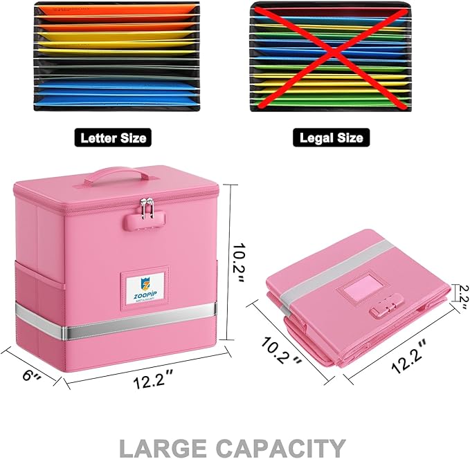 Fireproof File Box with Lock, Document Box Storage Organizer, Suitable for Hanging File Folders in Letter Size, Collapsible F