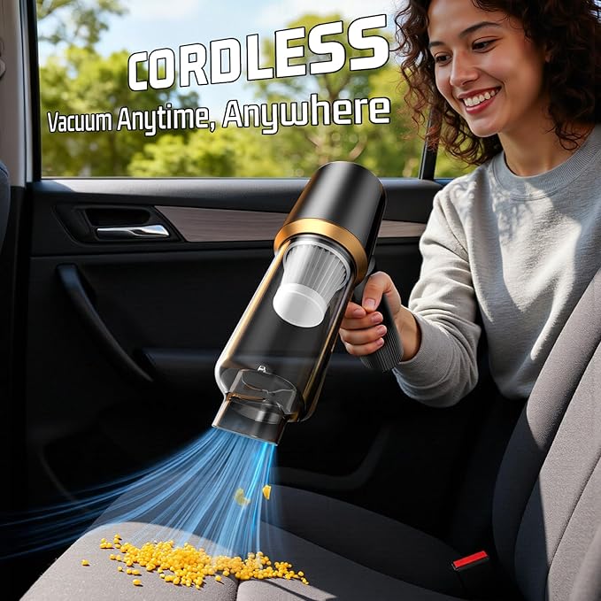 Cordless Car Vacuum Cleaner: Handheld Vacuum with 16000Pa Strong Suction, Brushless Motor & HEPA Filter, 7-in-1 Cleaning Kit,