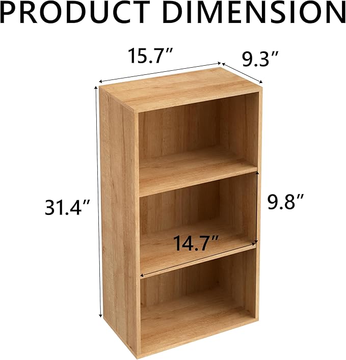 Wooden 3 Cube Storage Organizer,3 Tier Low Bookcase Freestanding Storage Display Organizer,Versatile Cubes Shelf and Cubby Un