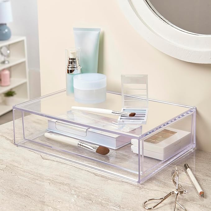 STORi Audrey Stackable Clear Bin Plastic Organizer Drawer | Organize Eyeshadow Palettes, Cosmetics, and Beauty Supplies on a 