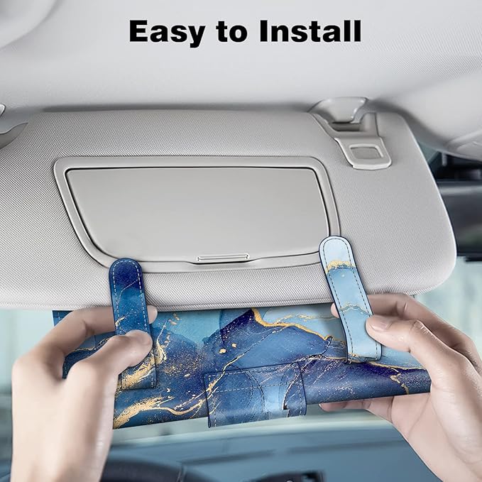 CaseBot Car Visor Tissue Holder, Sun Visor Napkin Holder, Mask Holder, PU Leather Backseat Tissue Box for Truck SUV, Ocean Marble