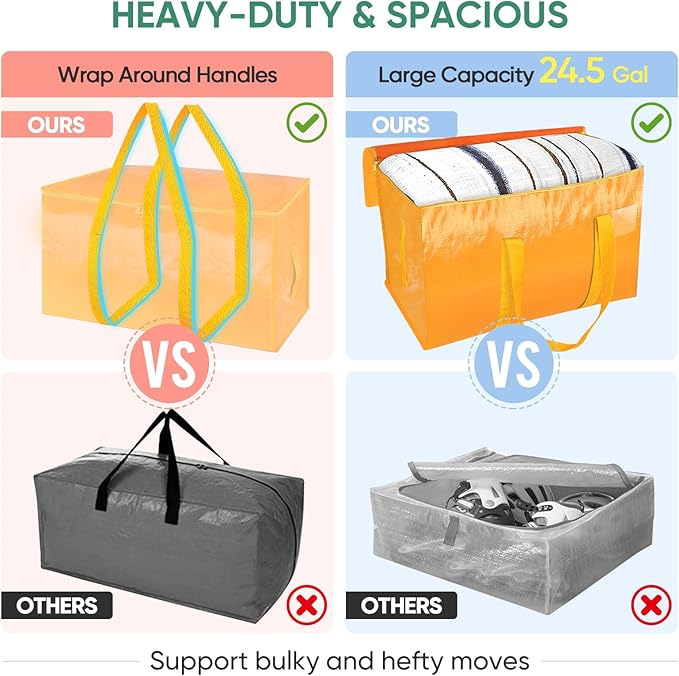 BALEINE 6-Pack Oversized Moving Bags with Reinforced Handles, Heavy-Duty Storage Tote for Clothes, Moving Supplies (Light Yel