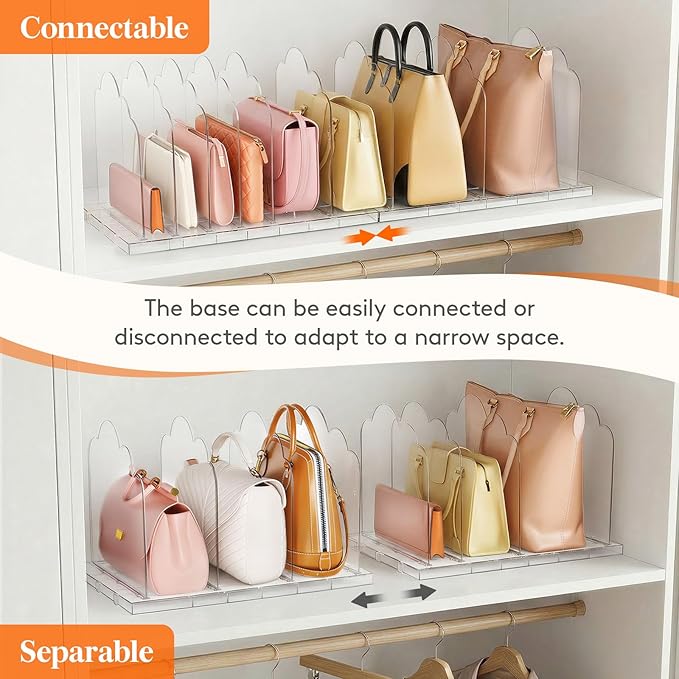 Lifewit Purse Organizer for Closet, 9.7" Tall Clear Handbags Storage Organizer, Adjustable Clutch Organizer Holder for Closet