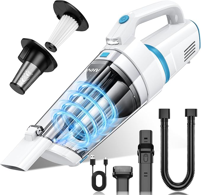 AHNR Handheld Vacuum Cordless, 16000PA Powerful Suction Hand Held Vacuum Dust Busters Cordless Rechargeable with LED Light & 