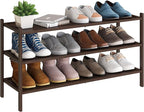 BMOSU 3-Tier Bamboo Extended Shoe Rack Premium Stackable Shoe Shelf Storage Organizer for Hallway Closet Living Room Entryway
