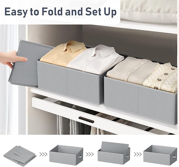 DIMJ Closet Storage Bins 8 Pack - Fabric Storage Baskets for Shelves, Large Clothes Organizers with Handles, Trapezoid Shelf 
