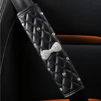 HYL World 2PCS Leather Bow Seat Belt Covers Seat Belt Shoulder Pads with Sparkling Bling Rhinestones Decor,Black