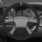 MEWANT Suede Steering Wheel Cover for Chevy Silverado 1500 2003-2006 DIY Hand-Stitched Non-Slip Grip Black Embossed Wrap