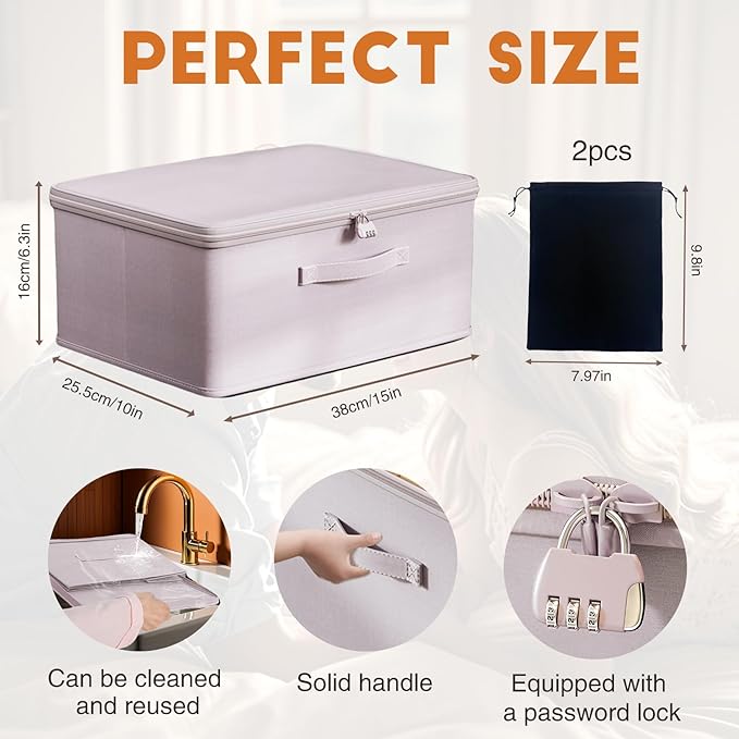 Locking Adult Game Toy Storage Organizer Lock Box Toy Storage Bins Women and Men Game Toys Storage Bags with 2 Drawstring Bag