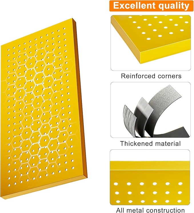 Metal Peg Board Panels for Workbench, Shop, Shed Modular Peg Board Organizer Board Kit, pegboard Wall Organizer(4 Pack, Yello