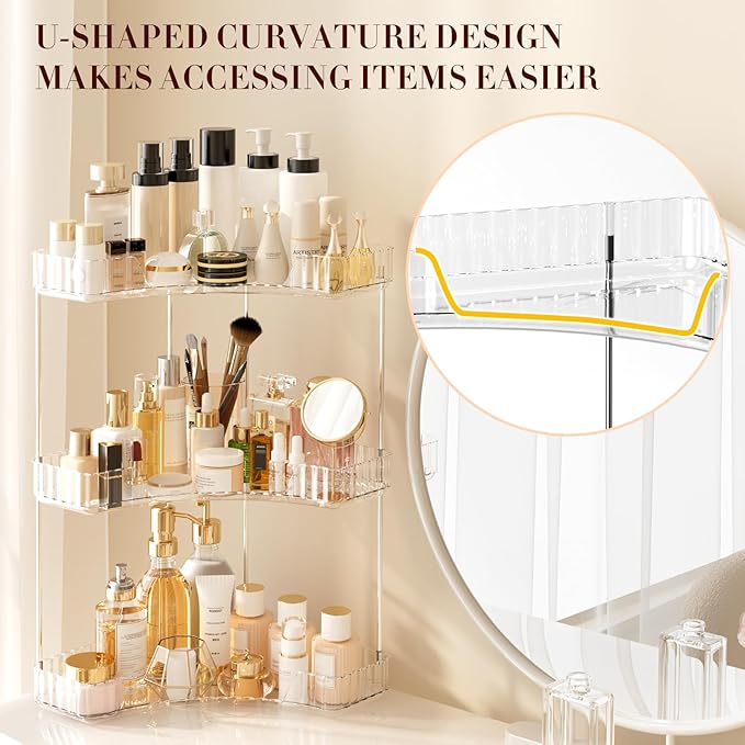 3-Tier Corner Bathroom Counter Organizer, Large Makeup Organizer For Vanity, Skincare Perfume Organizers For Women Or Men, Ex