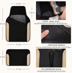 CAR PASS Faux Leather Steering Wheel Cover and Waterproof Car Floor Mats,Universal Car Combo Fit for 95% Sedan,SUV,Cars,14.5-15inch Sporty Anti-Slip Safety Comfortable Design(Black＆Beige)