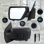 Left Driver Side Mirror Fits 2021-2026 Ford F150 With Power Folding Heated Blind Spot Turn Signal Puddle Light Temperature Sensor Memory Camera Matte Black Replace#ML3Z17683FF5YGY(18+1Pins)