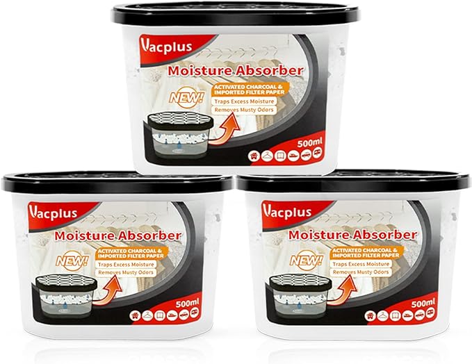 Vacplus Moisture Absorbers - Dehumidifiers for Closet, Efficient Humidity Absorber Boxes Collect Excess Moisture for