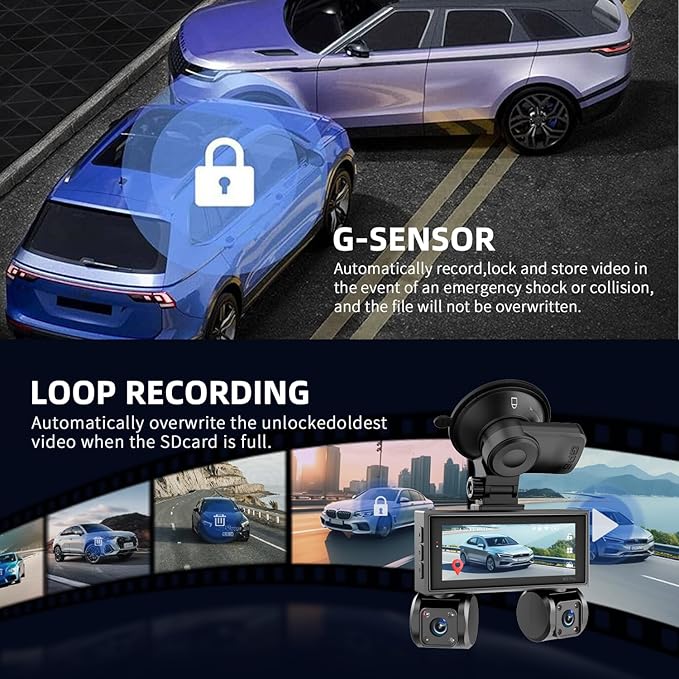 360° View 4 Channel Dash Cam Front and Rear, Dash Camera for Car with 3.16" IPS Touch Screen, 8 IR Night Vision, 5G WiFi&GPS,