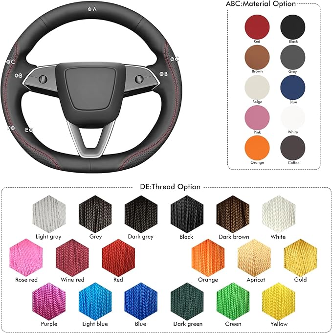 MEWANT DIY Stitching Steering Wheel Cover Wrap for Tesla Model 3 Highland 2023-2025/Model Y 2025 Highland for Tesla Model 3/Model Y Accessories(3D Style)