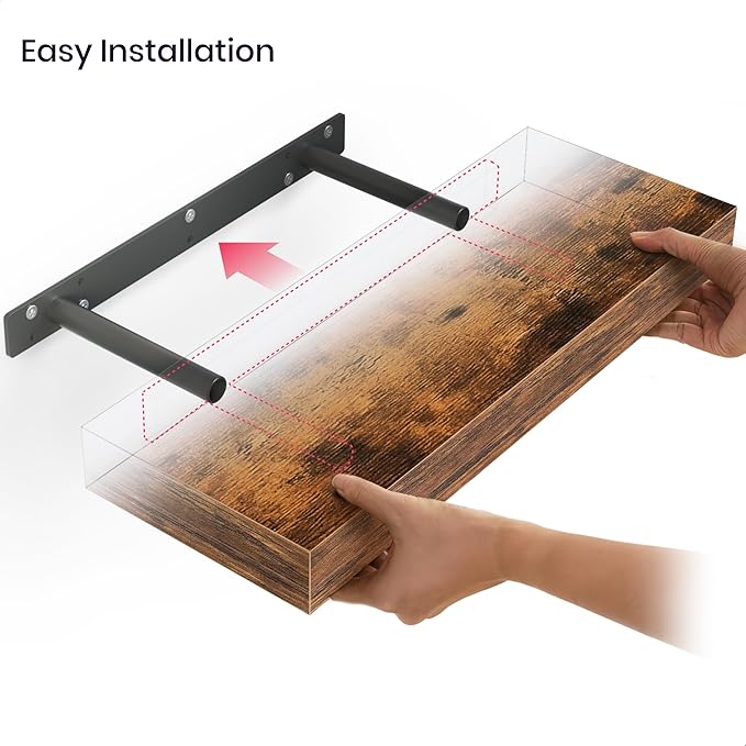 Ballucci Floating Shelves, 16" Wood Wall Shelf Set of 2, with Invisible Brackets for Bathroom, Living Room, Bedroom, Kitchen,